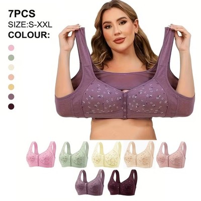 7 Pcs Daisy Bras Older Women Wireless Snap Closing Bra Comfort Senior Bra US