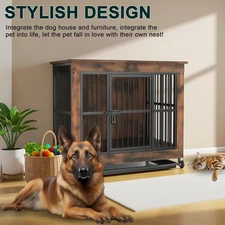 XXL 39" Dog Crate End Table Furniture -Wooden Indoor House w/ Door&Pull Out Tray