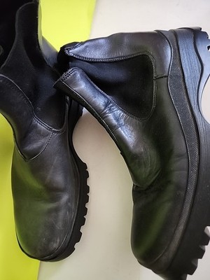 Prada Men Brixxen Boots US10.5 Black Leather Mid Top Rubber Chunky