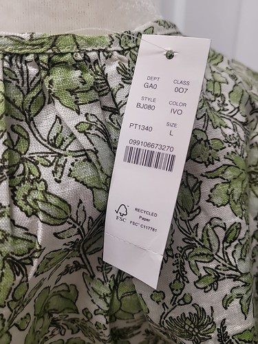 J CREW WOMEN'S FLORAL, PUFF LONG SLEEVES, SPRING LINEN CROP TOP Sz L NWT - Picture 9 of 9