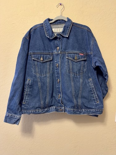 VTG Gloria Vanderbilt Denim Jacket Unisex XXLTrucker Biker Heavy Blue Jea - Picture 2 of 9
