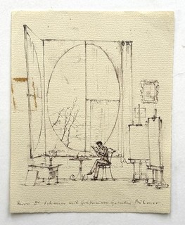 Gunter Bohemian. At Reading. Circa 1950. Ink Drawing. Dedication G. K. Schauer