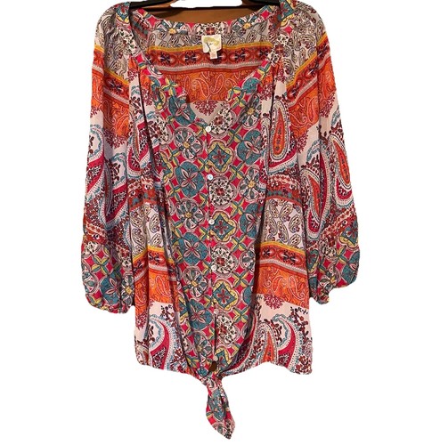 Fig & Flower 3x Blumen 3/4 Ballonärmel Boho Bluse bequem halbtransparent bunt