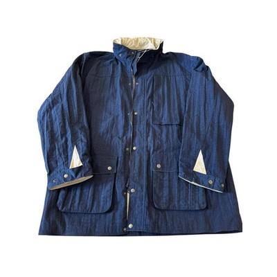 J. McLaughlin Men's XL Navy Blue Nylon Field Jacket Hooded Utility Multi Pocket
