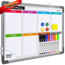 Small Weekly Calendar Dry Erase Whiteboard for Wall, 16" x 12" Magnetic Red