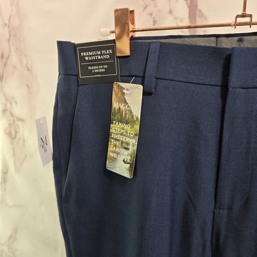 Haggar Pants Mens 30 X 30 Blue Straight Slim Wrinkle Free Iron Stretch Slacks - Picture 2 of 10