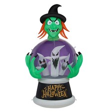 6FT Outdoor Inflatable Halloween Decoration Witch's Crystal Ball with LED Lights