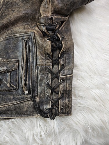 Harley-Davidson Hombre Cuero Pesado Mangas con Cremallera Raro (M)  - Imagen 10 de 14