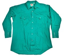 Ely Cattleman Western Pearl Snap Shirt Turquoise Green 16/32 Retro Cowboy