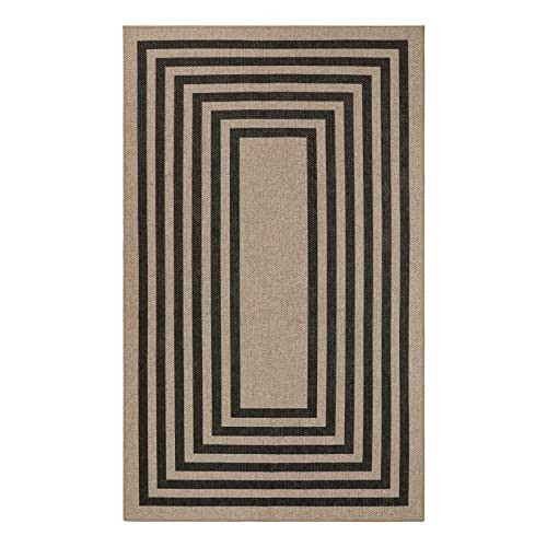 Modern Geometric Easy Jute Outdoor Rug, 3x5 Black Washable Kitchen Rugs for - Picture 3 of 7