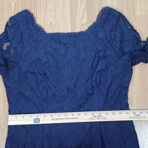 Adrianna Papell size 16 lace sheath dress navy 3/4 sleeves scalloped hem stretch - Picture 11 of 15