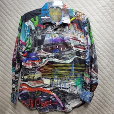 Robert Graham Embroidered All Over Print Button Up Long Sleeve Large Skyline