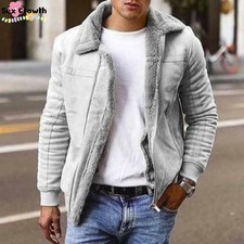 Men's Fleece Fur Lined Jacket Casual Warm Long Sleeve Coat Zip Up Outwear Winter