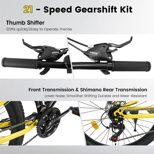 26" Mountain Bike ―21-Speed Unisex Bike with Dual Suspension, Black & Yellow - Picture 6 of 9