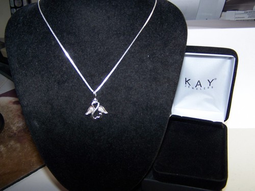 NEU KAY JEWELERS JANE SEMOUR 14 DIAMANTEN OFFENE HERZEN FLÜGEL ENGEL ANHÄNGER & KETTE - Bild 6 von 9