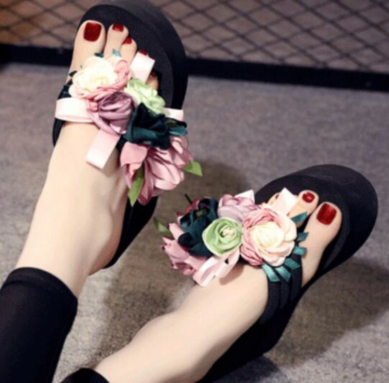 SAOLA Ciabatte da spiaggia donna ragazza zeppa tacco alto suola spessa plateau punta clip floreale