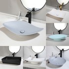 Ceramic Artificial Polymer Basin Bathroom Vessel Sink Black White Mixer Faucet