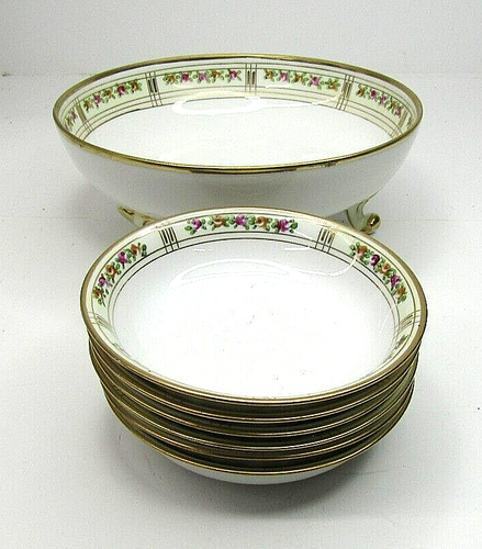 De Colección Floral Pintado a Mano Nipón 7 Piezas Servir Patas Cuenco y 6 Cuencos Pequeños - Imagen 2 de 7