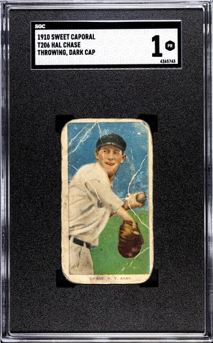 1909-11 T206 HAL CHASE Sweet Caporal 350/25 Throwing Dark Cap SGC 1 NEW YORK AM.