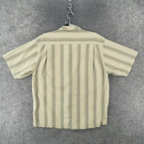 Tommy Bahama Shirt Mens Medium Short Sleeve Beige Green Striped Silk Beach - Picture 11 of 11