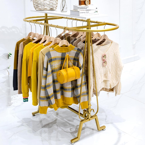 New Round Clothing Rack Floor Standing Clothes Hanging Rack Garment Display Gold