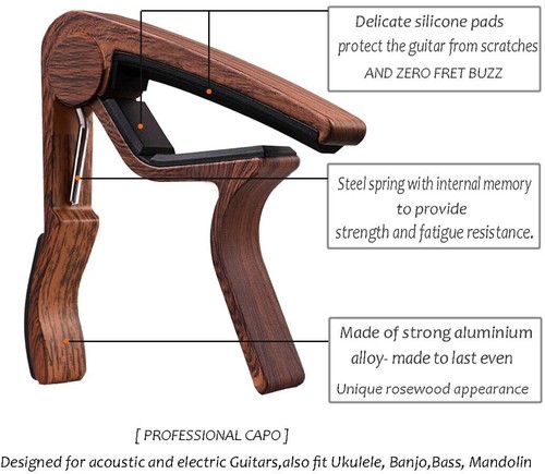 Guitar Capo Acoustic Clamp for MA01-CAPO, Rosewood+Black - Picture 3 of 6