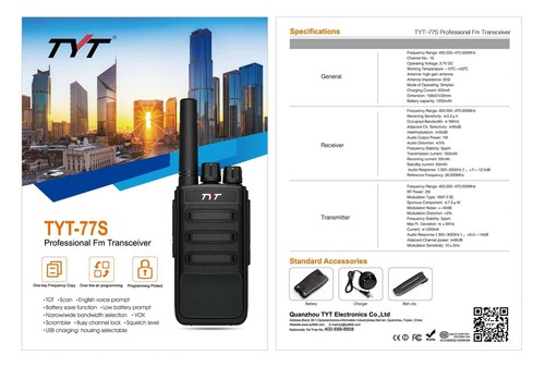 2 szt. TYT 77S Mini Walkie Talkie UHF 400-470MHz Jeden klucz Częstotliwość Kopiowanie Szynka Radio - Zdjęcie 4 z 4