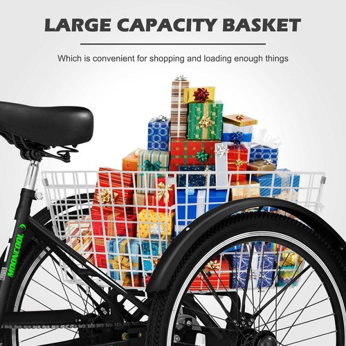 24/26"/27.5" Adult Mountain Tricycle, 7 Speed Cruiser Trike with Shopping Basket - Picture 8 of 21