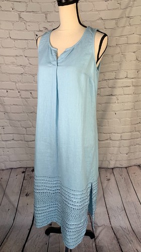 NEW Pure Jill Kantha Quilt Stitched Sleeveless 100% Linen Maxi Dress Blue XSp - Picture 10 of 22