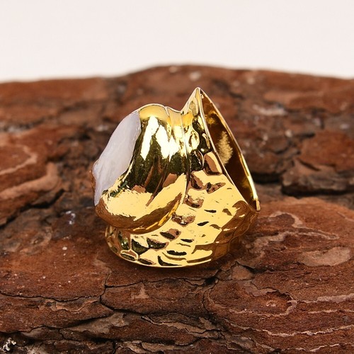 Cultured White Keshi Pearl Gold Plated Finger Ring Adjustable Rings For Women - Picture 8 of 13