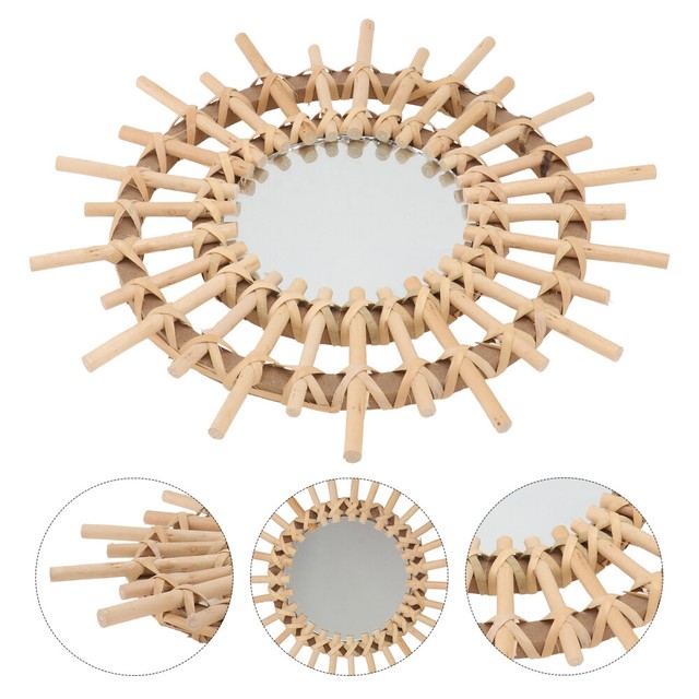 1pc Decorative Wall Mirror Rattan Frame Wall Mirror 1pc Decorative Wall Mirror Rattan Frame Wall Mirror