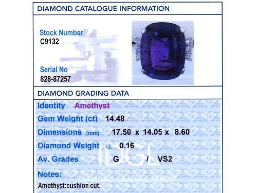 14.48ct Amethyst and 0.16ct Diamond, 18ct White Gold Ring Vintage Circa 1980 - Picture 10 of 13