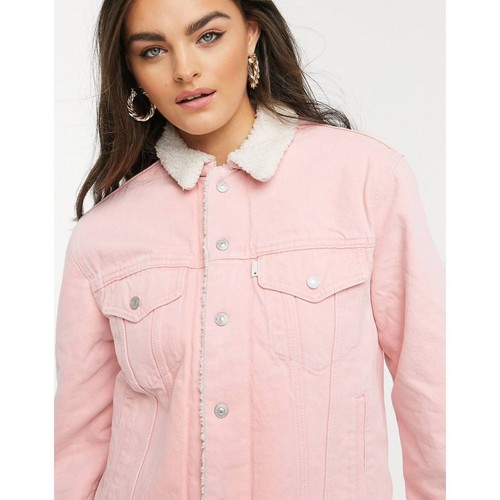 Levi's Denim $128 Jacket Valentine's Sherpa Trucker Jacket Light Pink XS Womens - Picture 4 of 6