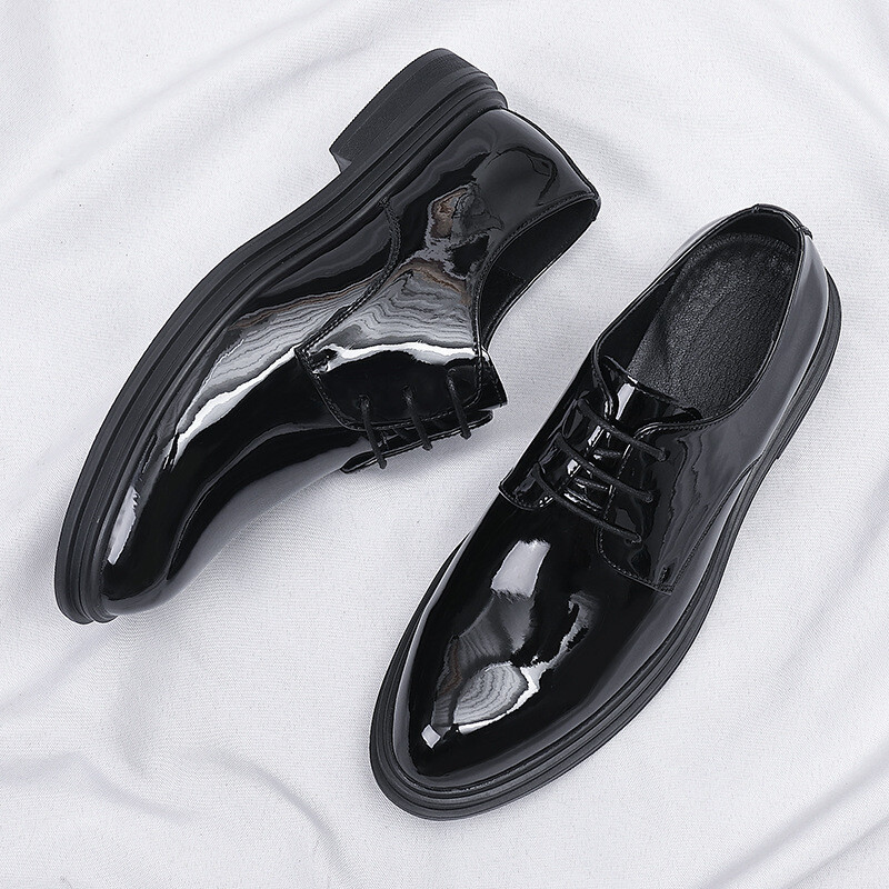 Mens patent leather shoes increased 6CM high heel slip on