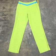 1990s Versace Versus bright lime green pants w teal waist band size 30โ waist