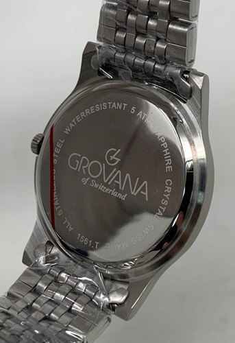 Reloj para hombre Grovana hecho en Suiza esfera negra tono plateado acero inoxidable 1561.1134 - Imagen 4 de 5