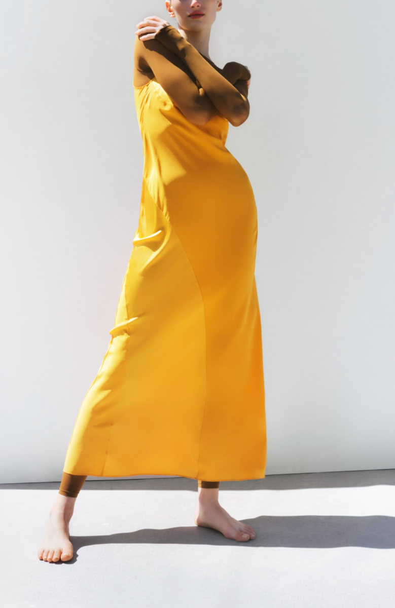 Zara Orange Mulberry Silk Long Slip Camisole Dress Size L