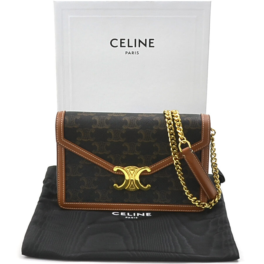 Auth CELINE Triomph Wallet On Chain Margo Crossbody Shoulder