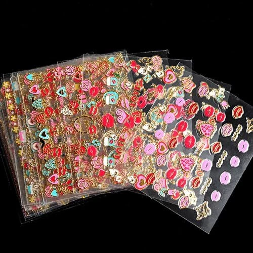 Pegatinas para uñas de labios para San Valentín, calcomanías para uñas doradas 3D láminas arte en uñas W9 Foto 3 de 4