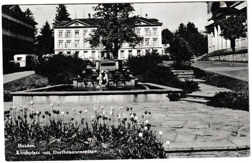 Postcard Pagans - view of the church square with village fountain system - b/w - Picture 1 of 2