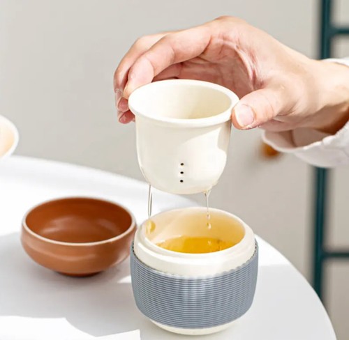 Travel Tea Set Ceramic Porcelain Teapot Cup Portable Cute Acorn Design Kungfu - Picture 5 of 5
