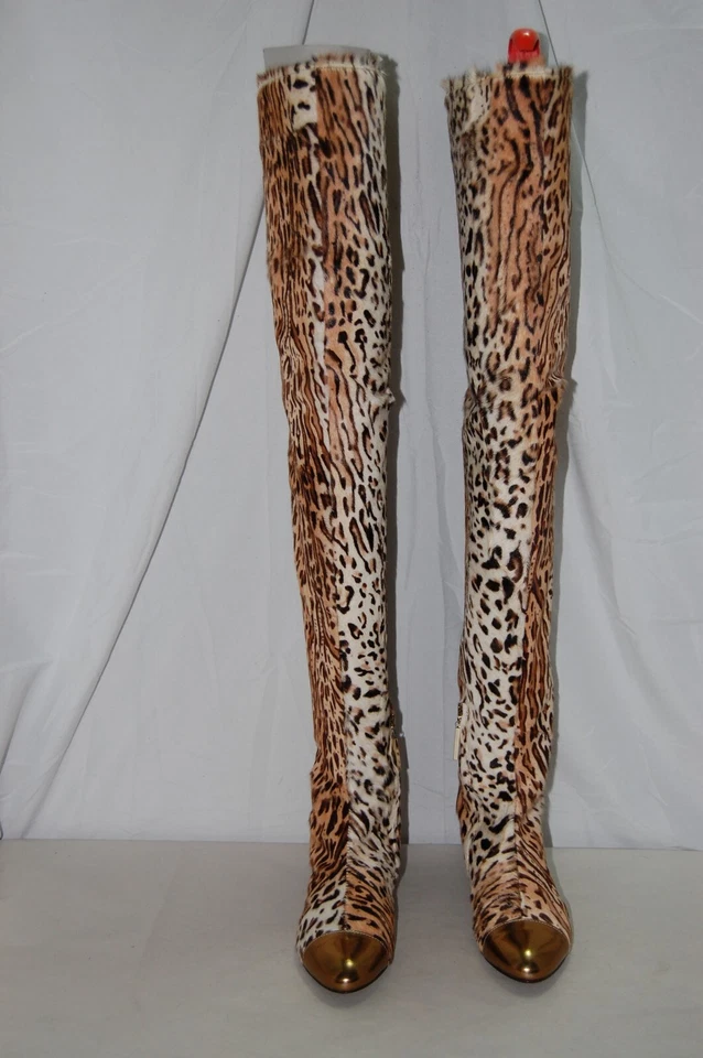36/US6 ❤️ITALIA Fabio Sorbi Piel de Leopardo Cuero Sobre la Rodilla Tacones Planos Botas Foto 2 de 4