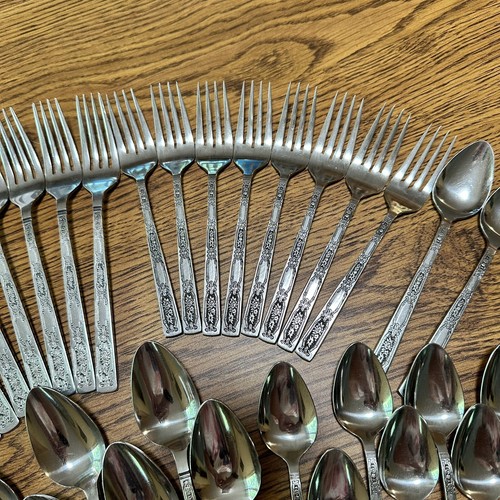 Vintage Lifetime Stainless Flatware 50 pc Set Japan Floral Service For 8 Serving - Picture 5 of 24