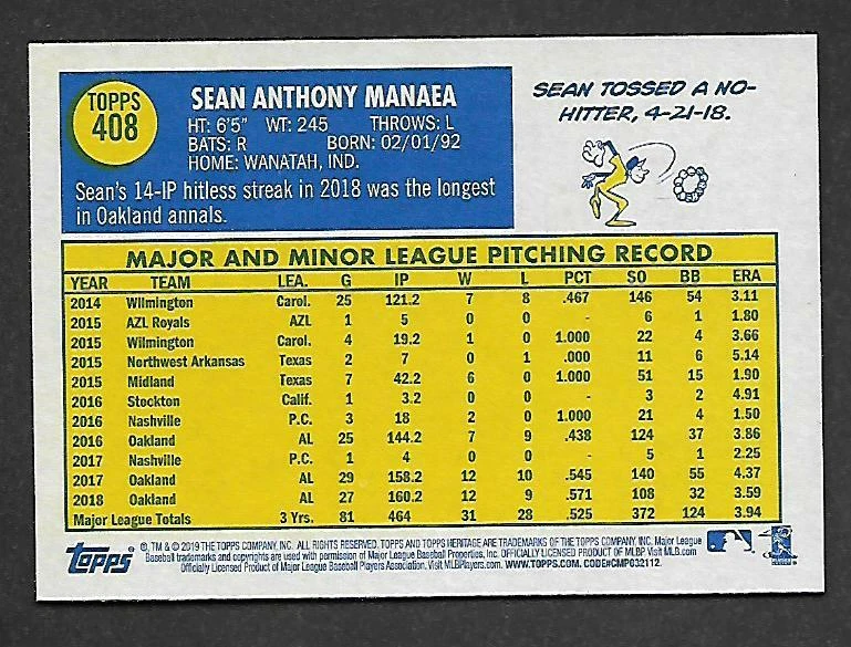 2019 TOPPS HERITAGE SEAN MANAEA SHORT PRINT HIGH NUMBER, #408, LOOK!!!!!!! - Image 2 of 2