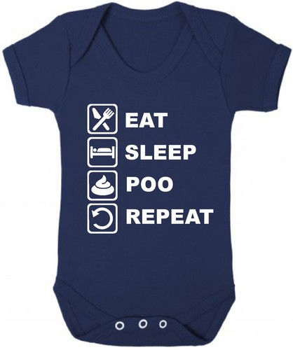 EAT SLEEP POO REPEAT Baby Bodysuit Babygrow Vest Geeky Funny Humour Gift Mum Dad - Foto 18 di 22