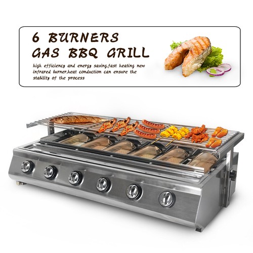 6 Burners LPG BBQ Grill Smokeless Gas Barbecue Grill Steel Net Outdoors - Picture 1 of 12