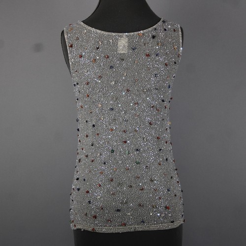 Krizia Sz 46 Gray Multi Color Full Beaded Embroidered Sleeveless Nylon Rayon Top - Picture 19 of 24
