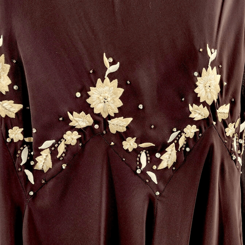 Drape Back Beaded Dress Embroidered Hankerchief Hem Brown 16 Evening Cocktail - Picture 6 of 12