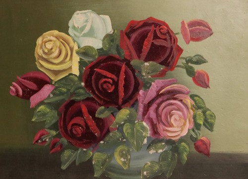 Antique original oil painting still life with flowers - Picture 3 of 16