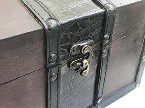Wood and Leather Treasure Chest Box Decorative Storage Chest Box with Lock | - Picture 3 of 6